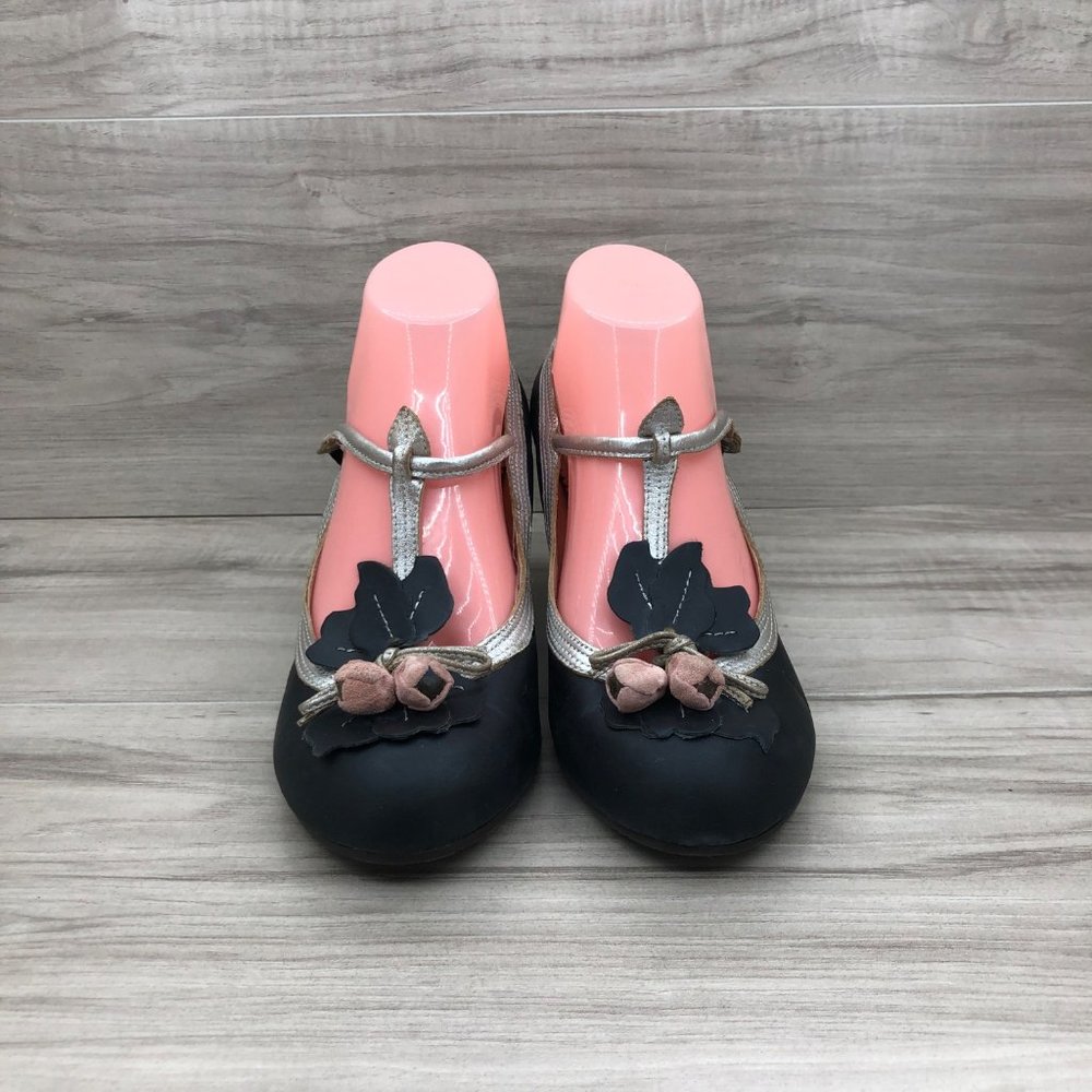 Anthropologie Miss Albright Heels Women's 9 B Blue Leather Budding T Strap Slip - Picture 5 of 12